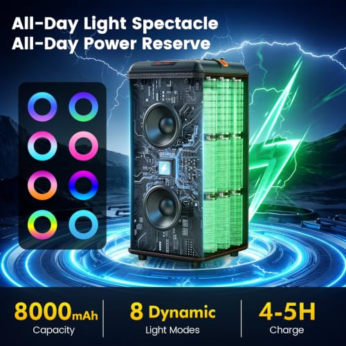Image of JYX 240W Trolley Party Speaker, 12 Hours Playtime with 2 UHF Wireless Mics, Bluetooth v5.3, Karaoke Party Box, TWS, 6.35mm Guitar Mic Inputs & AUX USB Type-C Port, RGB LED Lights (Black)