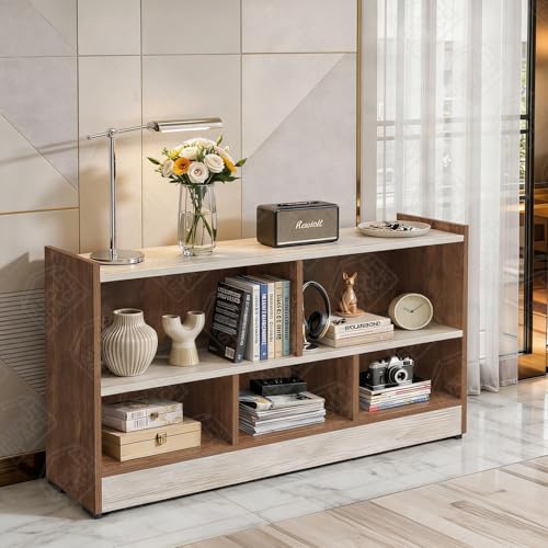 Image of ABOUT SPACE Book Shelf - 5 Compartment Engineered Wood DIY Versatile Book Stand for Home Library, Office Modern Slim Open Display Rack for Bedroom, Living Room (Walnut - L 110 x B 30.5 x H 62.5 cm)
