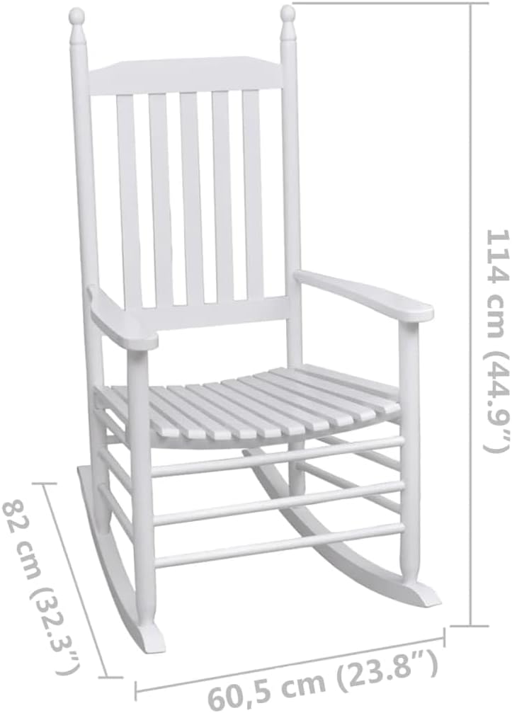 vidaXL Solid Wood Rocking Chair - Classic White Rocker Armchair with a Curved Seat - Weather-Resistant Fir Hardwood, for Living Room or Patio