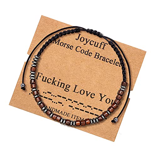 I Fucking Love You Morse Code Bracelets for Women Gift for Men Women Girls Birthday Christmas inspiraional Motivational Encouragement Gifts Cord Wrap Wood Beads Bracelets Gift