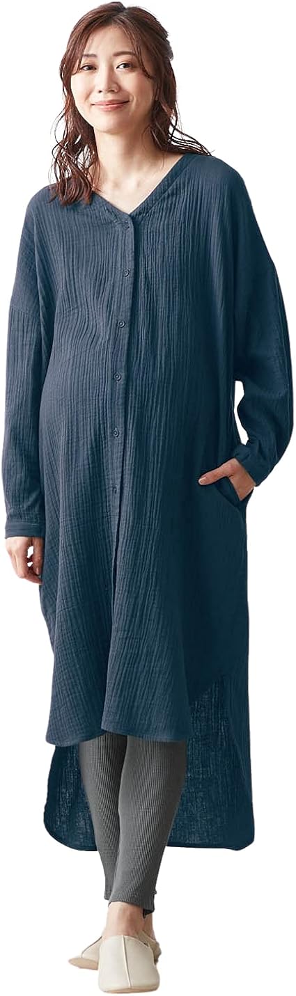 Amazon ベルメゾン マタニティパジャマ 長袖 ダブルガーゼ ワンピース ワッフルレギンス マタニティ ルームウェア パジャマ ネイビー マタニティ M ルームウェア パジャマ ファッション 通販