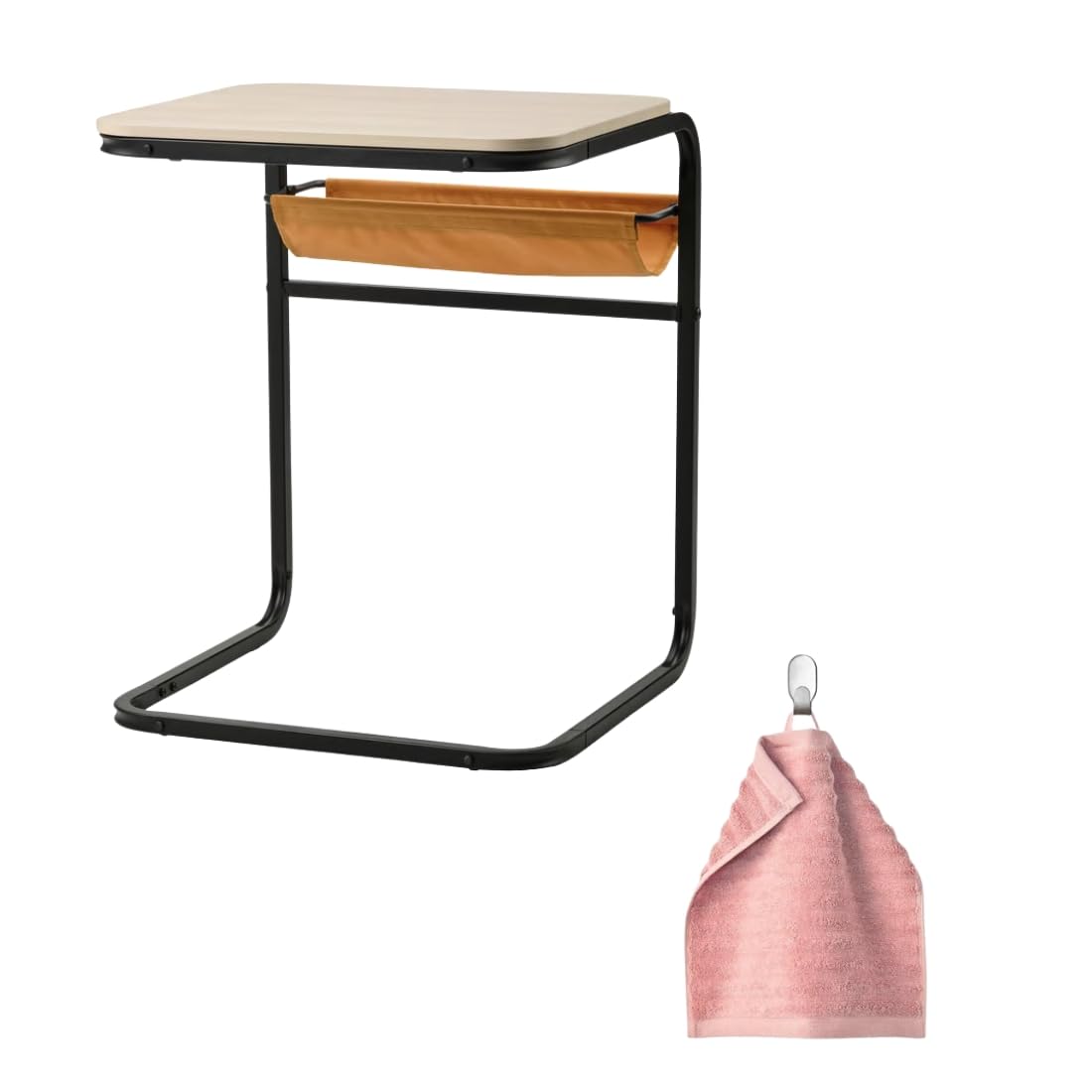 Ikea OLSERÖD Side Table Anthracite Birch Effect Dark Yellow 53x50 cm with FLODALEN Hand Towel Light Pink 30x30 cm-picture-14