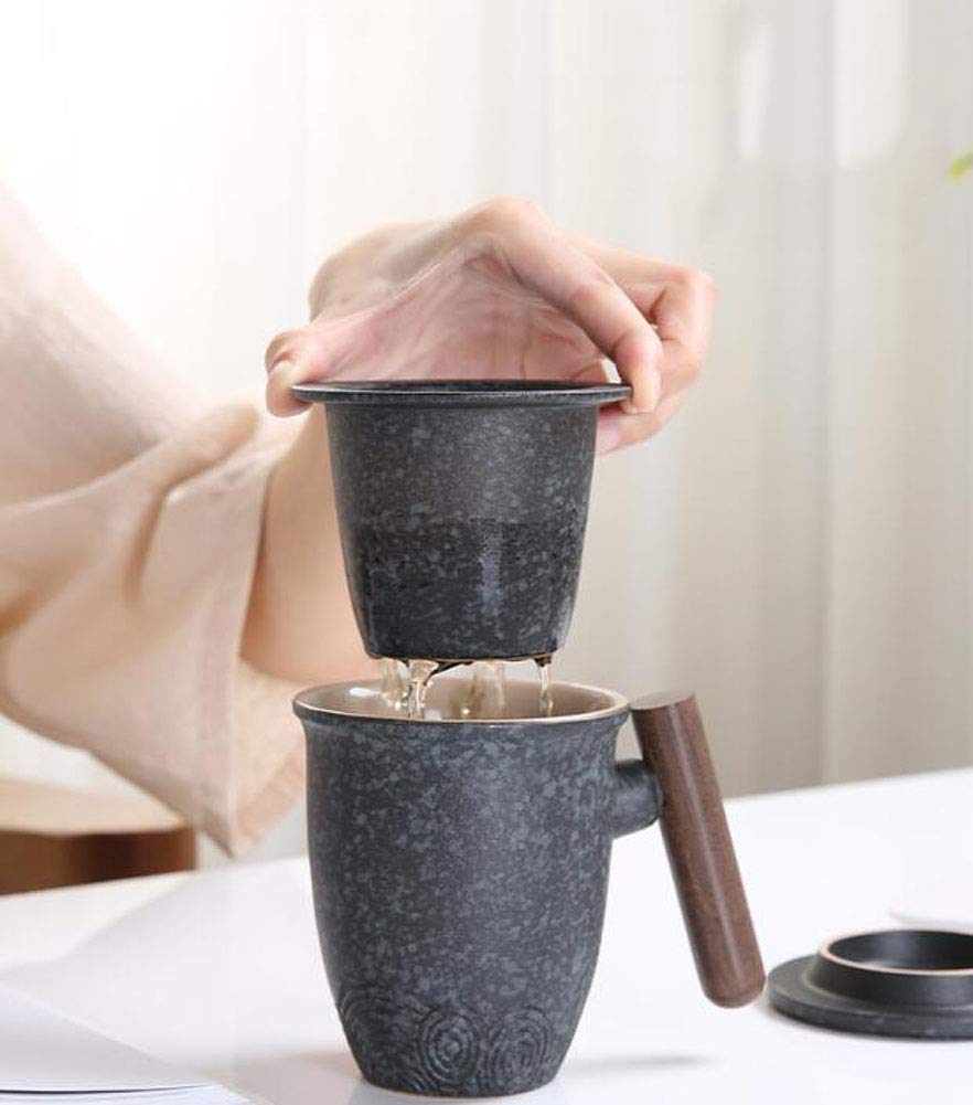 Maya Star Tasse à thé avec couvercle et filtre à eau en céramique, filtre à thé en céramique filtré tasse de séparation de thé