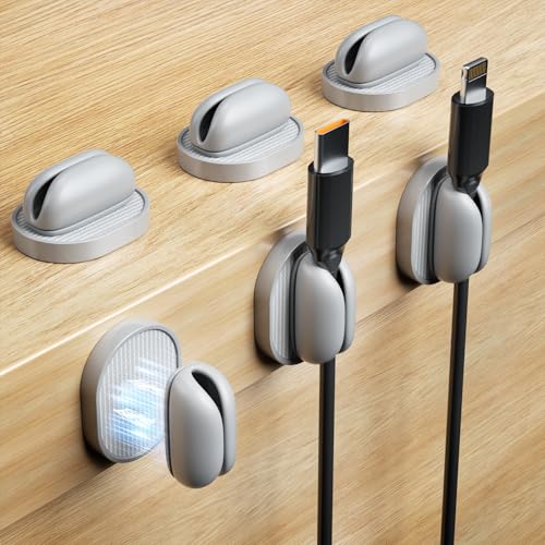 6 Pack Magnetic Cable Clips, Adjustable Cord Holder for Under Desk Cable Management, Adhesive Charger Wire Organizer Keeper for Home Office Desk Phone Car Wall Desktop Nightstand (Gray) by puretor - Used condition - US$12.66