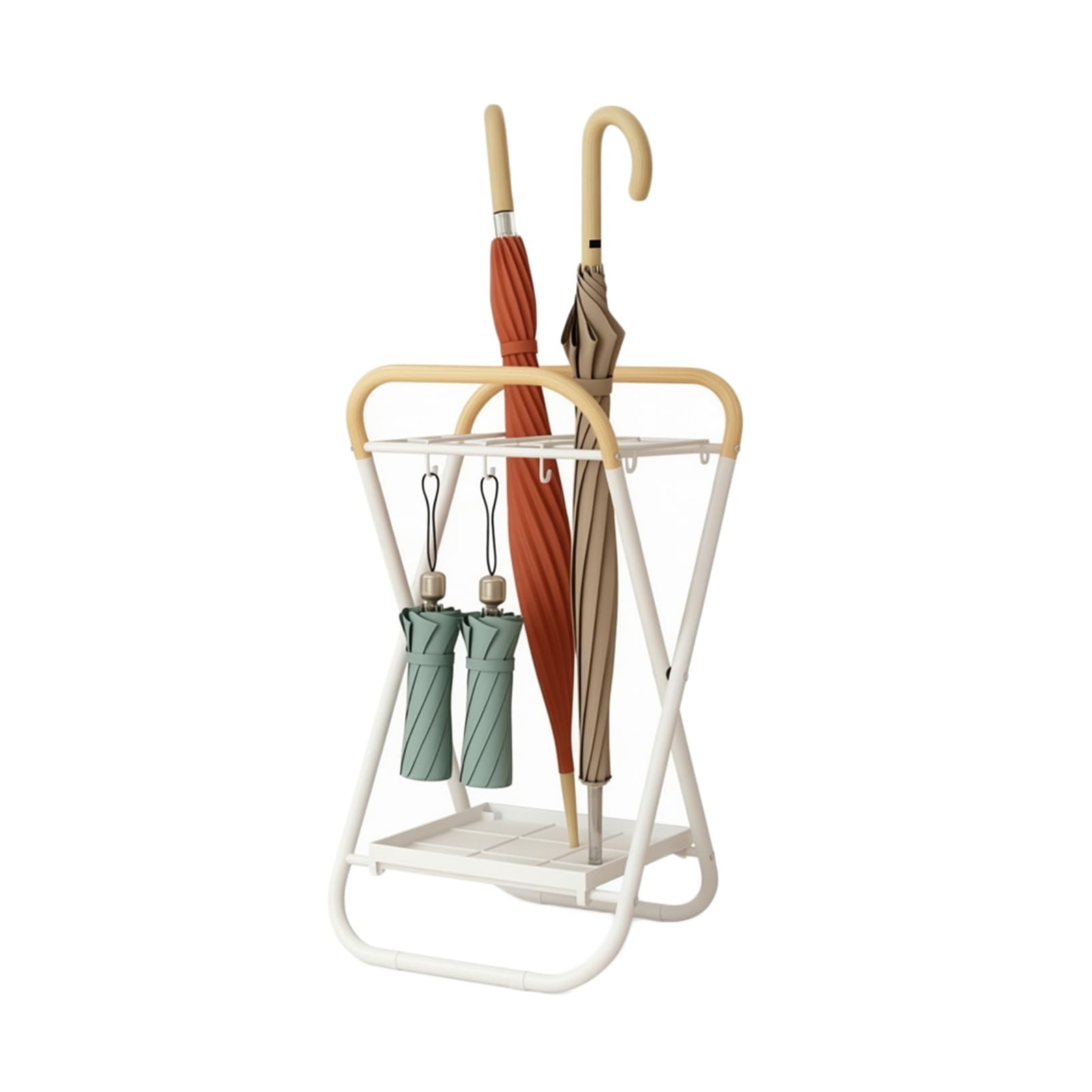 Folding Stand For Umbrella,Stand For Canes With Hooks,Umbrella Storage Organizer,Separable Drip Tray For Home Schools Stores