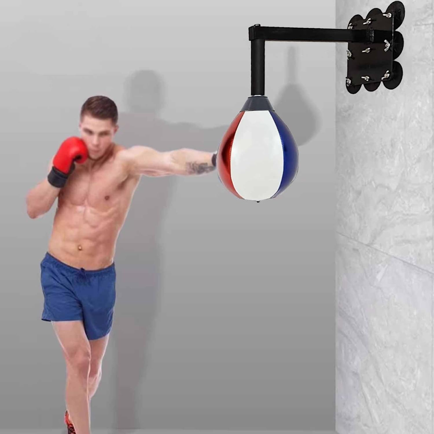 GTPBAO Wall Mount Boxing Speed Ball with 9 Suckers, Portable Punching Bag for Kickboxing/Workout Equipment/Doorway, Red-White-Blue