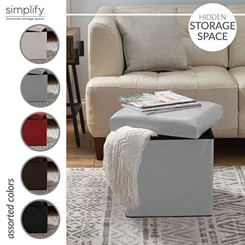 Simplify Faux Leather Folding Storage Ottoman | Single | Collapsible | Tufted Padded Seating | Foot Rest | Bench | Toy Box | Grey #TOP4