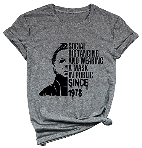 Ykomow Terror película Michael Myers camiseta mujer calabaza Halloween 1978 gráficas camisetas, gris, S
