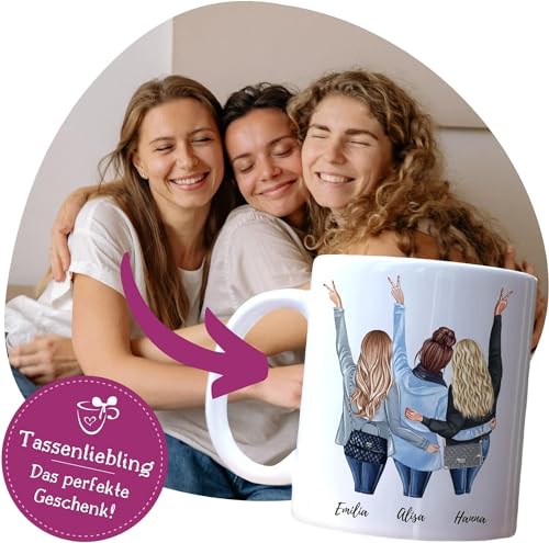 Tassenliebling® - Personalisierte Tasse (3 Freundinnen) mit Spruch selbst gestalten, individuelles Geschenk für beste Freundin, BFF, Kollegin & Arbeitskollegin