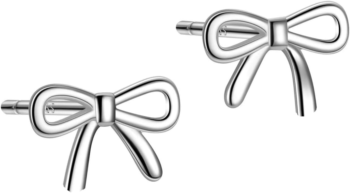 Sterling Silver Bow Stud Earrings, S925 Tiny Bowknot Earrings Valentines Day Earring Jewelry Gifts for Women