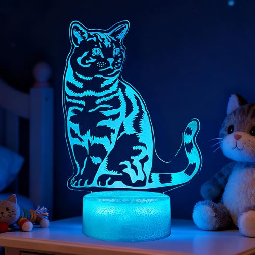 POSSHE Cat Gifts, Cute Kitty Night Light, 3D Illusion Lamp with 16 Colors Changing, Remote Control with Timer, Kids Room Decoration Gift for Women Teens Girls Kids Birthday Christmas