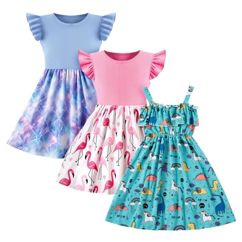 Image of Toddler Little Girls Casual Dresses Short Sleeve Crew Neck Graphic Cartoon Dress for 2-8 Years
