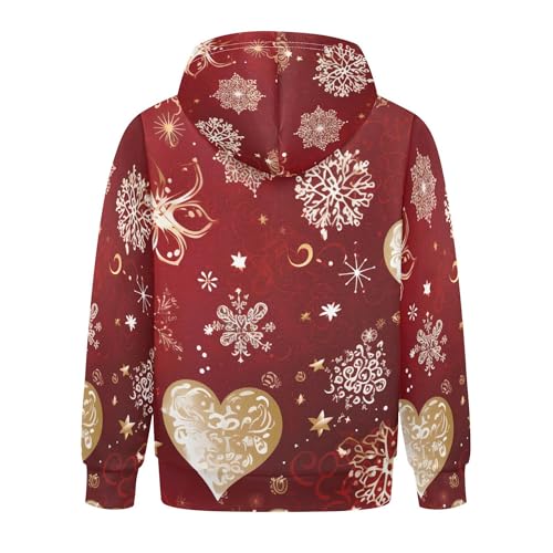 Kids Hoodies Sweaters Christmas Xmas Snowflake Hooded Sweatshirts with Big Pockets for Boys Girls B04003732