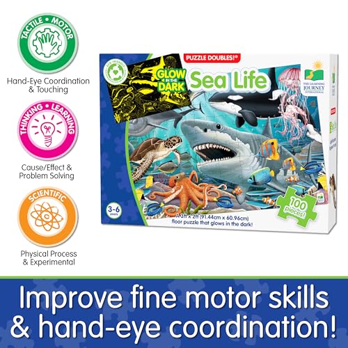 The Learning Journey Puzzle Doubles Brilla en la Oscuridad - Vida Marina - Rompecabezas de 100 piezas para preescolar (3 x 2 pies) miniatura 5