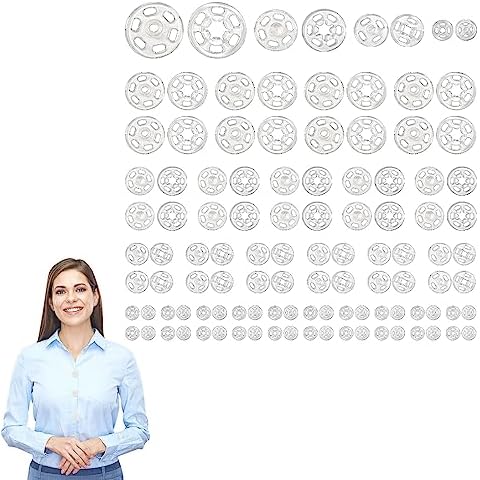 100 Sets of Transparent Plastic Snap Buttons Cover
