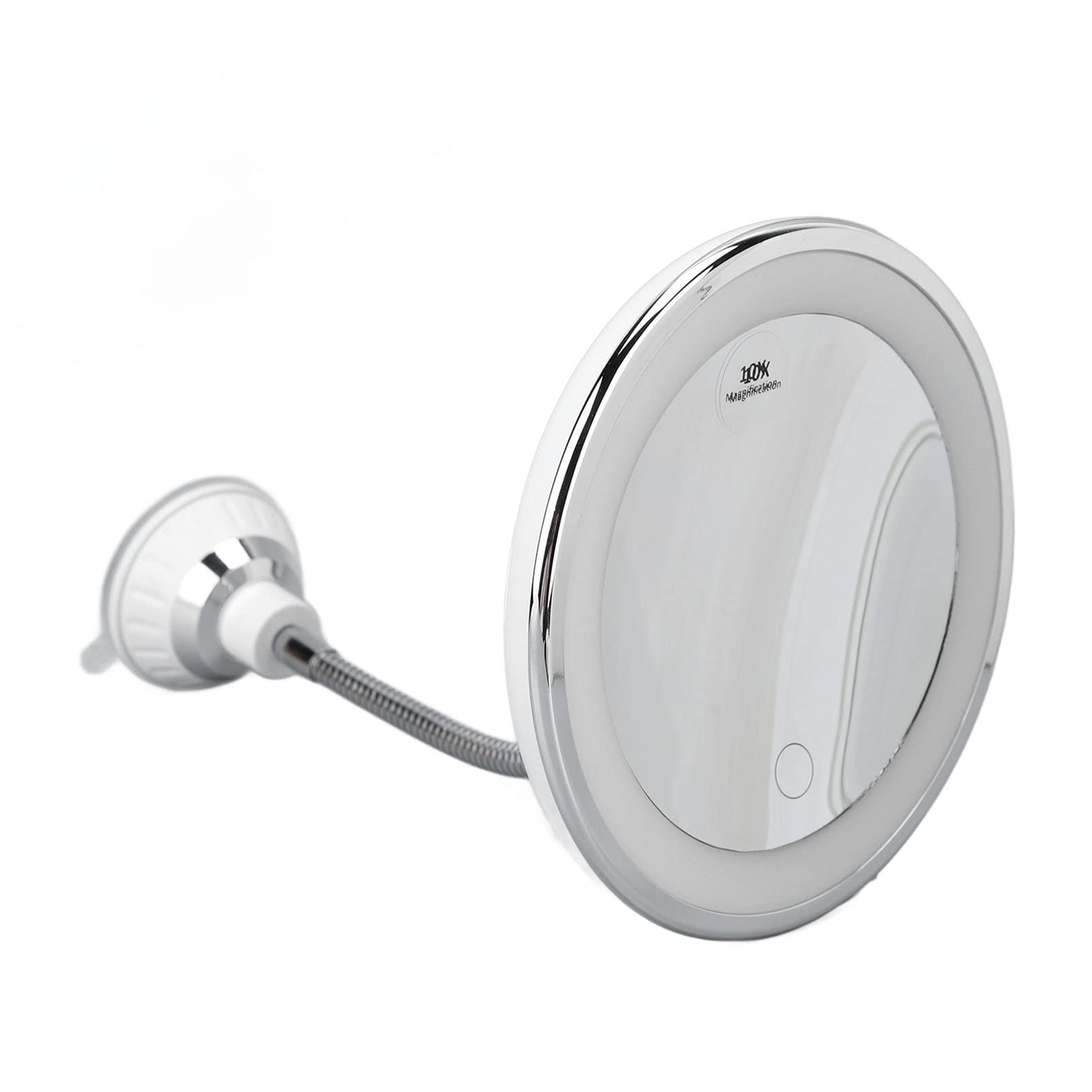 Agatige Specchio illuminato per il trucco con ingrandimento 10x, braccio girevole a 360 gradi, specchio LED a luminosità regolabile con ventosa per casa, bagno, ufficio e viaggi