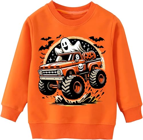 TCWWBB Boys Girls Halloween Jumper Sweatshirt Kids Pumpkin Ghost Moster Truck Jumpers Toddler Jumpers Long Sleeve Cotton Tops Casual Crewneck Pullover Outfits Winter Gift Clothes Age 1-7 Years