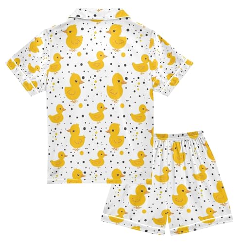 senya Cute Duck with Polka Dot A Satin Summer Pajama Sets Silk Short Sleeve Button Down Sleepwear2