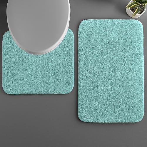 Image of LUXE HOME INTERNATIONAL Polyester Contour Bath Mat - Washable, Anti Skid, Water Absorbent Contour Mats for Bathroom, Toilet, Wash Basin & Bathroom Contour Mat Set (Aqua, 45x 75 cm & 40x45)