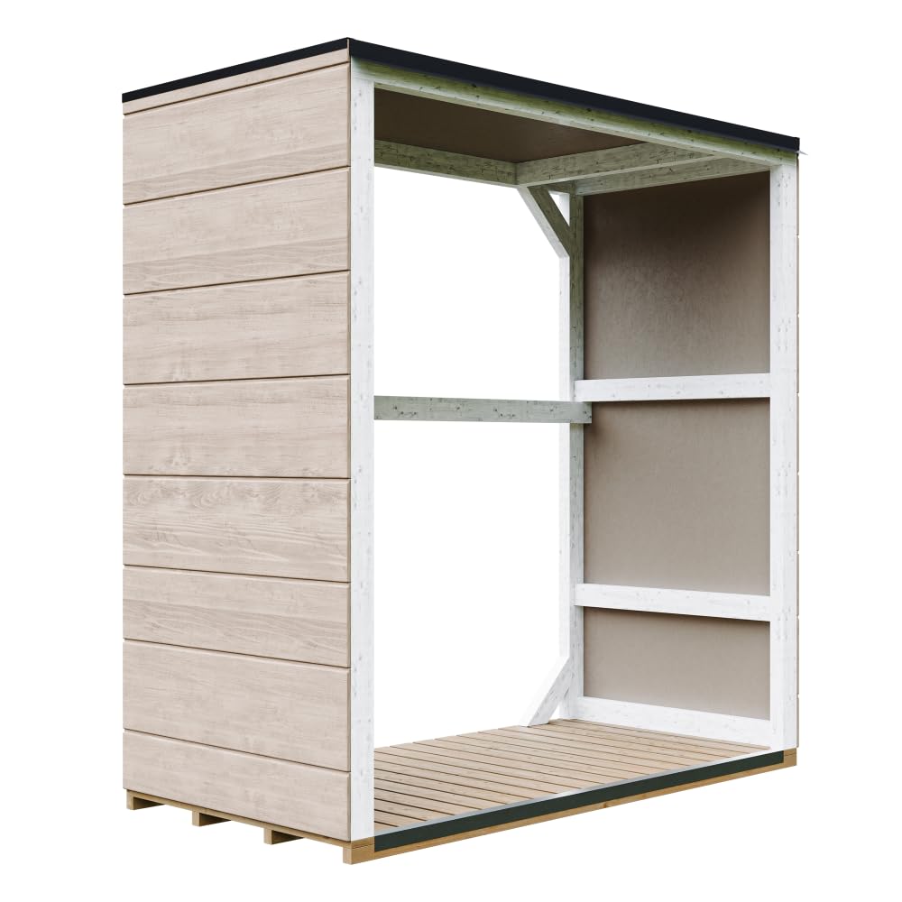 Legnaia da esterno 1,14 m² - 75 x 153 x H159 cm - Deposito da giardino per la legna resistente alle intemperie - TIMBELA M980-1-TERRA BROWN