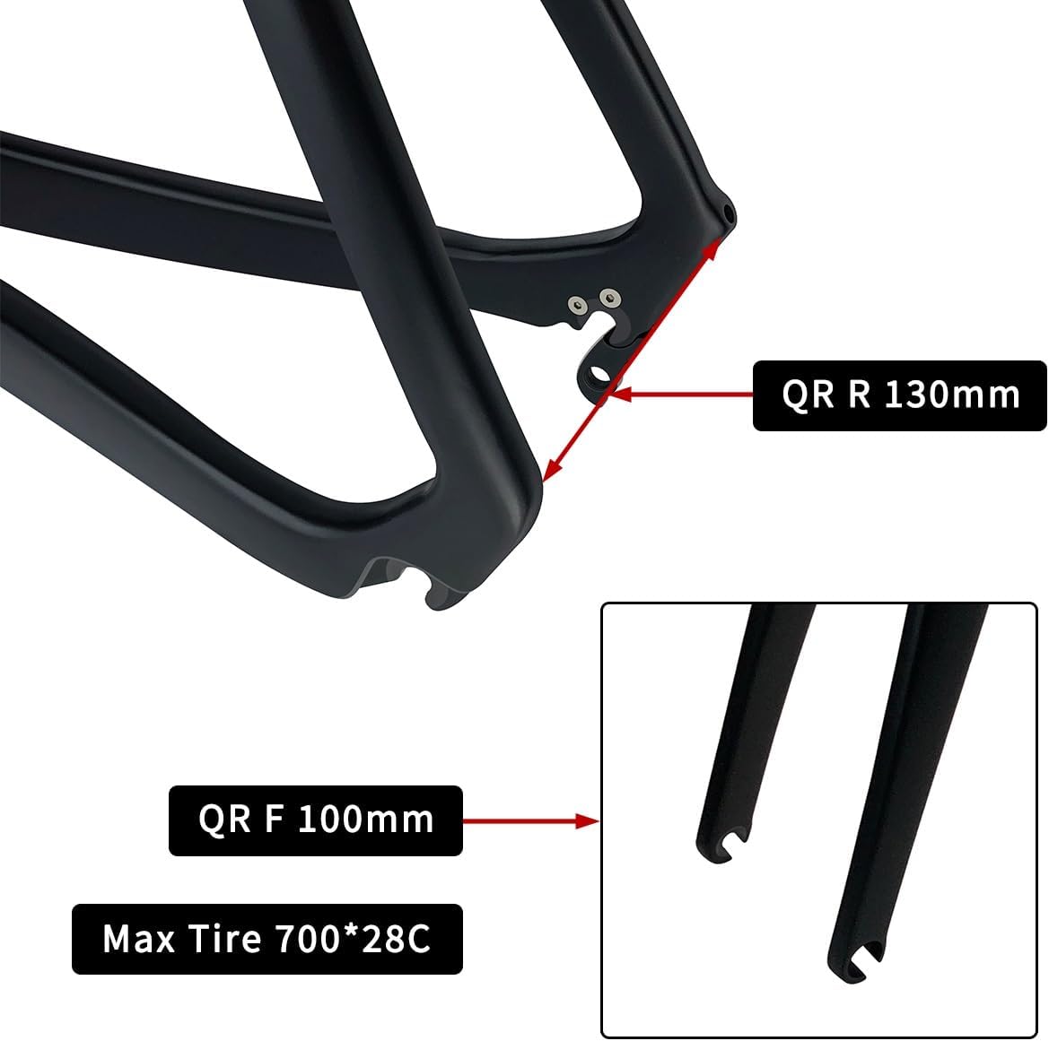 700C Road Bike Frameset 46/48/50/52/54cm Carbon Fiber Frames with Fork Rim Brake Bicycle Frame F100/R130mm QR Internal Routing BB86mm