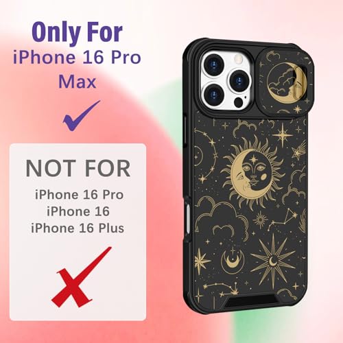 Image of Funermei for iPhone 16 Pro Max Case - Women Girls Cute Phone Cover Girly Pretty Aesthetic Stars Sun Moon Unique Design with Camera Cover Funda for Apple for iPhone 16 Pro Max
