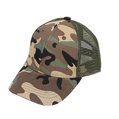 Camouflage Baseball Cap Adjustable Mesh Peak Hat Children Summer Sun Breathable Outdoor Sports for Boys Girls Green