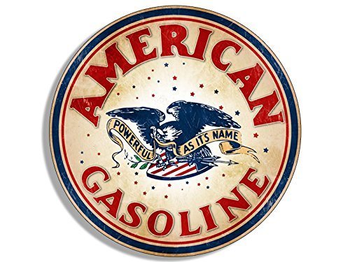 Vintage Round American Gasoline Logo Sticker Decal (Motor Oil car Gas Decal) 4 x 4 inch