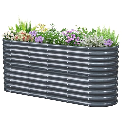 KING BIRD Raised Garden Bed Galvanized Planter Garden Box Outdoor for Gardening, Deep Root Vegetables, Flowers 78.7X23.6X34.2 in, Dark Grey, 2.85 ft T