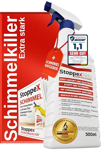 Profi Schimmelentferner für Wand, Bad & Silikonfugen – Extra starkes, chlorhaltiges Anti-Schimmel Spray mit Stoppex Aktiv-Formel | Schimmelspray gegen Schimmel & Stockflecken