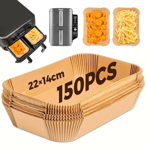 Carta da Forno per Friggitrice ad Aria - 150 Fogli Rettangolari Antiaderenti, 22x14cm Teglia Air Fryer Accessori Compatibile con Ninja Dual Zone Double Stack e Altri Doppio Zona Airfryer