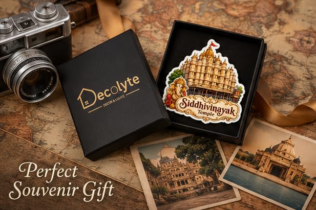 Image of Siddhivinayak Temple Theme Wooden Fridge Magnet Souvenir | 3x3 in Kitchen Home Decor Gift