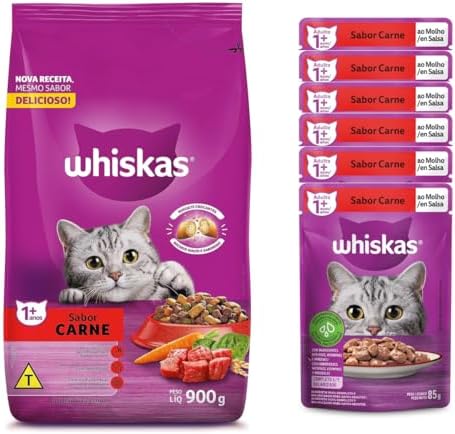 Ração para Gatos Whiskas Carne 900g Adulto + 6 Sachês