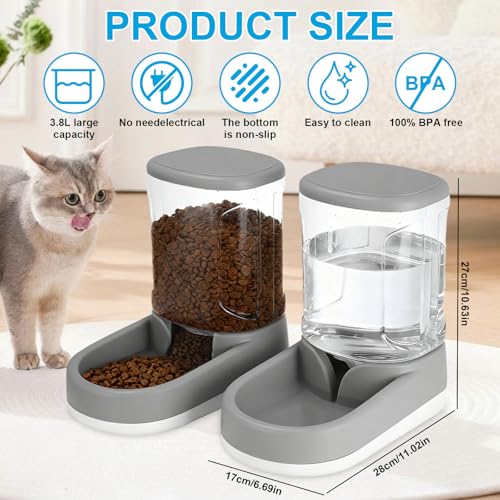 Druuzyl Wasserspender Futterspender für Katze und Hund 2×3,8 L Automatischer Futterspender, Katzenfutterspender und Katzenwasserspender für kleine und mittelgroße Haustiere