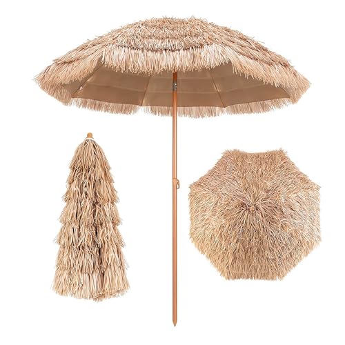 Parasol hawaïen en chaume inclinable et parasol de plage portable de jardin