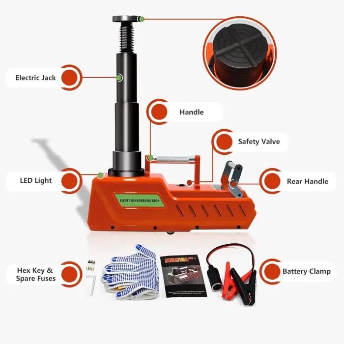 Image of JANVITHA 12V DC Electric Hydraulic Vehicle Jack 10 Ton Capacity for Premium Cars and Heavy Vehicles Lifts Height Upto 520mm