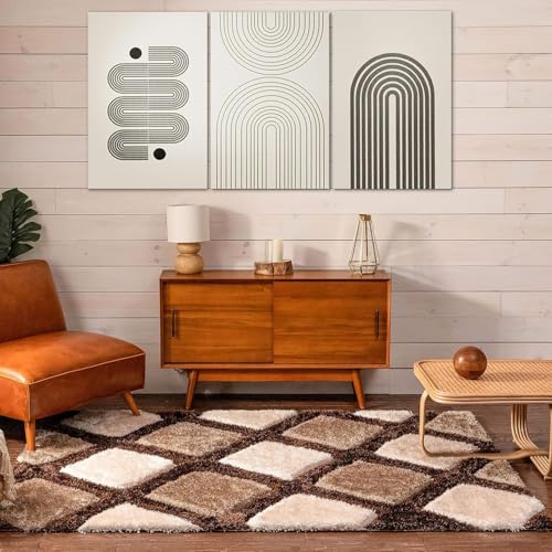Image of Urban Modern Decor Features 4x6 Feet Modern Soft Shaggy Carpet Thick, Fluffy & 2 inch Pile Shag Rug for Your Kids Room, Bedroom & Livingroom(4x6 feet, Beige Brown Box)