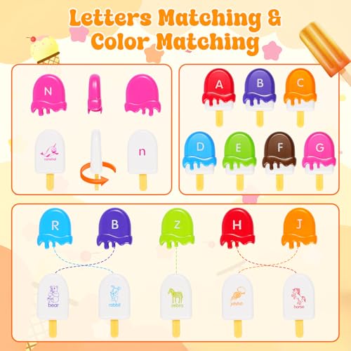 Image of CPSYUB Alphabet Learning Toys for Toddle Ice Cream ABC Matching Toys Color Sorting Set Preschool Educational Montessori Toy Smart Sorting Toys Upper Lowercase Toy for 2 3 4 5+ Kids