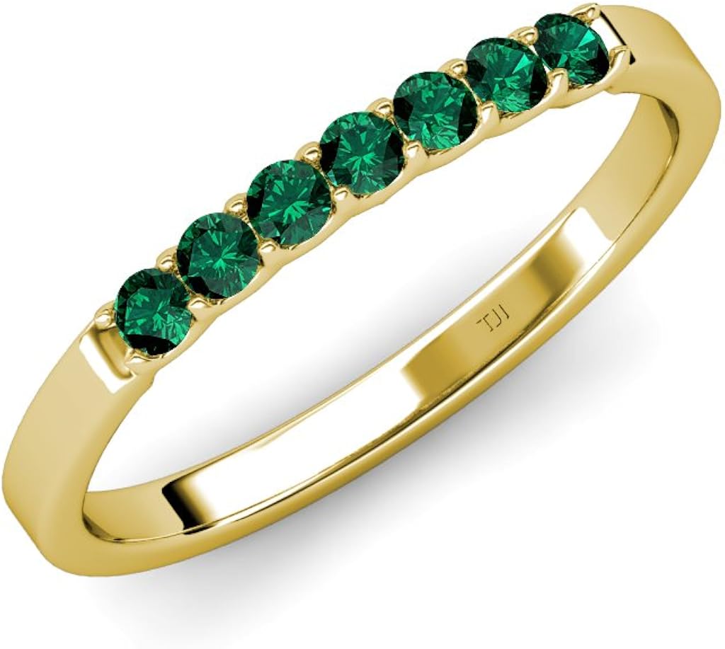Amazon.com: Emerald 7 Stone Wedding Band 0.20 ctw 14K Yellow Gold :  Clothing, Shoes & Jewelry