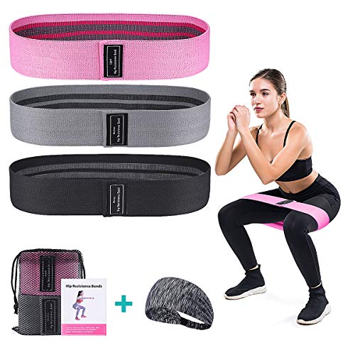 Suxman Bandas Elasticas Musculacion, Antideslizantes Bandas de Resistencia de Tela 3 Niveles, Cintas Elasticas para Gluteos, Cadera, Yoga, Pilates, Fitness, Crossfit, Mujer y Hombre (Negro-Gris-Rosa)