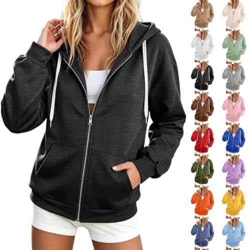 JiXiang Womens Zip Up Hoodies 2026 Y2K Casual Long Sleeve Cute Sweatshirts Mockneck Comfy Fall Track Jackets with Pockets - image 1