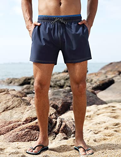 unitop Sunga masculina boxer acima do joelho secagem rápida água praia calção azul marinho 32