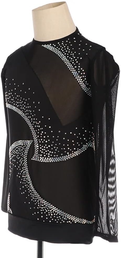 Men Figure Skating Training Wear,Tulle Splice Ice Skating Jacket,Kids Practice Outwear,Competition Performance (Color : Black, Size : Small)