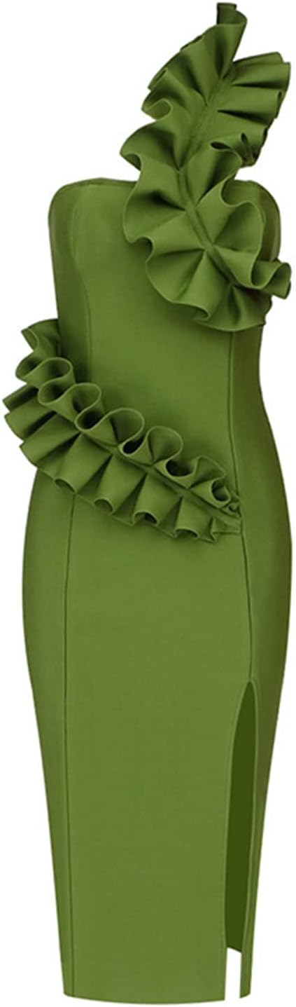 houstil Women's One Shoulder Wedding Guest Dress Side Split Bandage Bodycon Midi Cocktail Club Dresses - Image 6