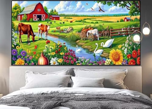 Broderie diamant ferme grand format 150x50 cm avec strass carrés complets