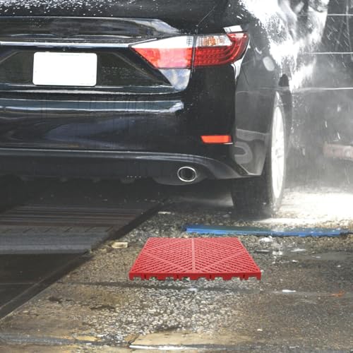 Dalles de sol emboîtables de garage tapis drainage antidérapant rouge - 6