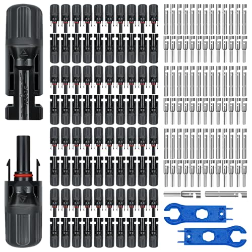 JUYLTOOL 80PCS Solar Connectors 40 Pairs IP67 Waterproof Solar Panel Connectors with 2 Spanners Suitable for Solar Wire 14-10 awg.(Without Solar Crimper)