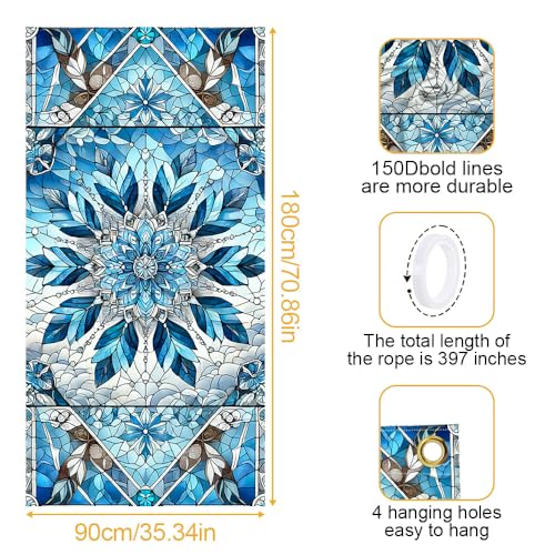 Image of Blue Mandala Stained Glass Door Cover 35x71in Crystal