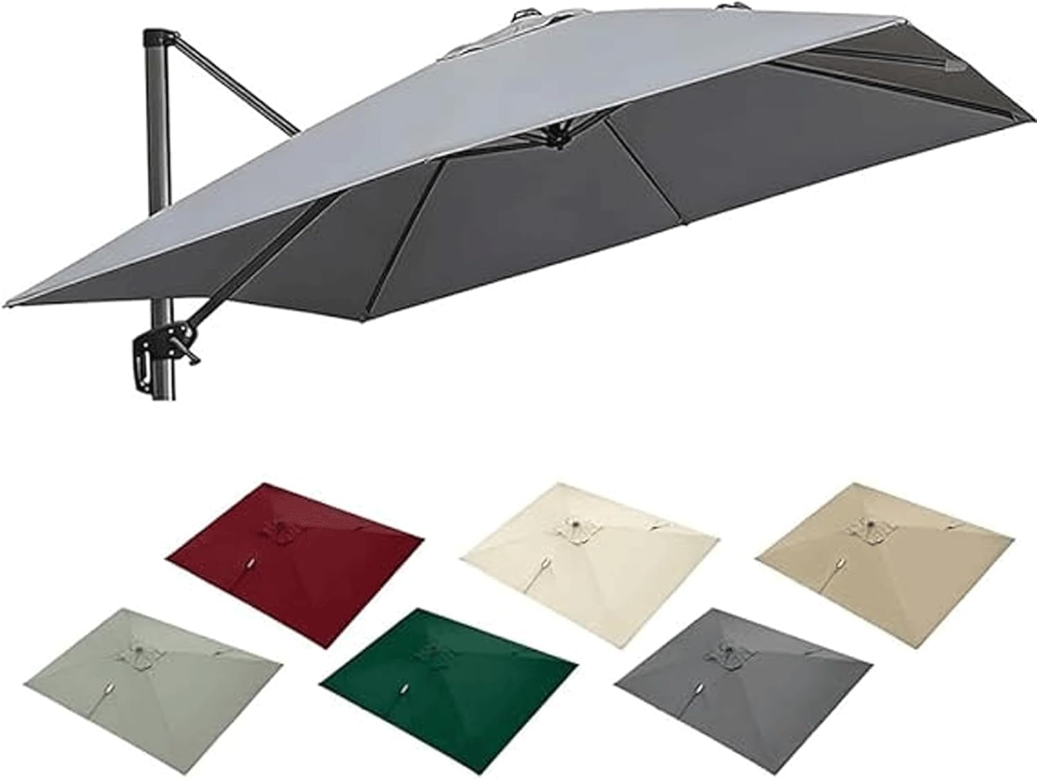 Durable Square Cantilever Parasol Canopy Replacement, 8-rib Offset Patio Umbrella Top Cover, Weather-resistant Polyester For Outdoor Garden & Balcony Grey 3x3m/9.8x9.8ft