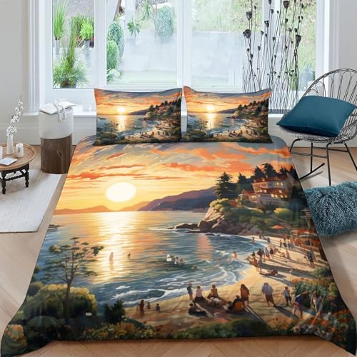 Housse de couette 140x200 coucher de soleil imprimé 3D hypoallergénique - 4